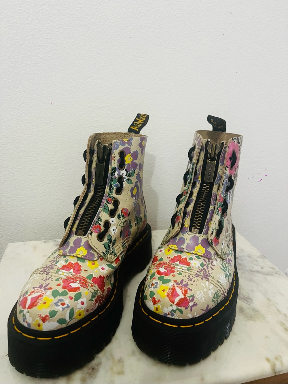 Dr. Martens Floral Platform Zip Combat Boots in Multicolor